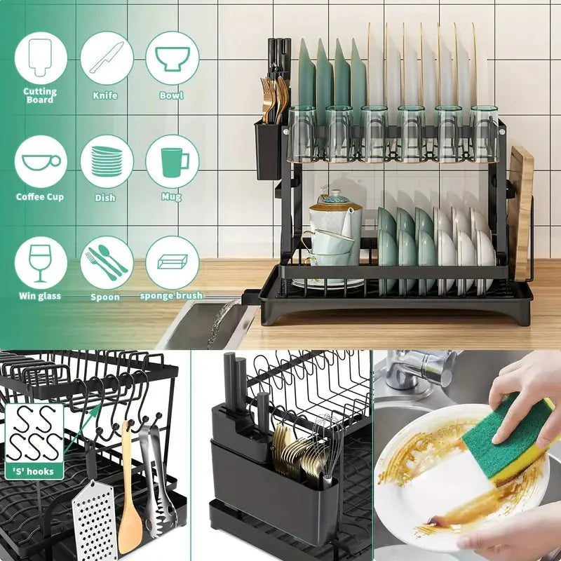 All In One 2 Tier Dish Drain Rack